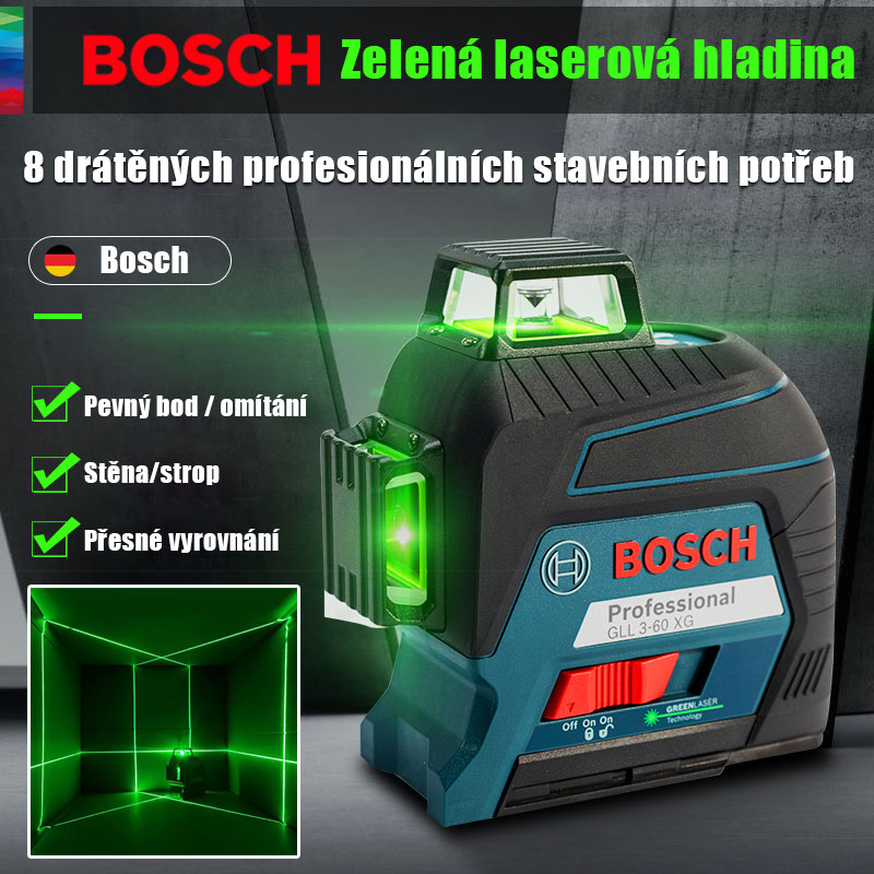 【BOSCH】 8řádková laserová vodováha, viditelná z 30 metrů venku, dva provozní režimy jsou volitelné, objednejte si nyní a užijte si 50% slevu, dobírku a dopravu zdarma