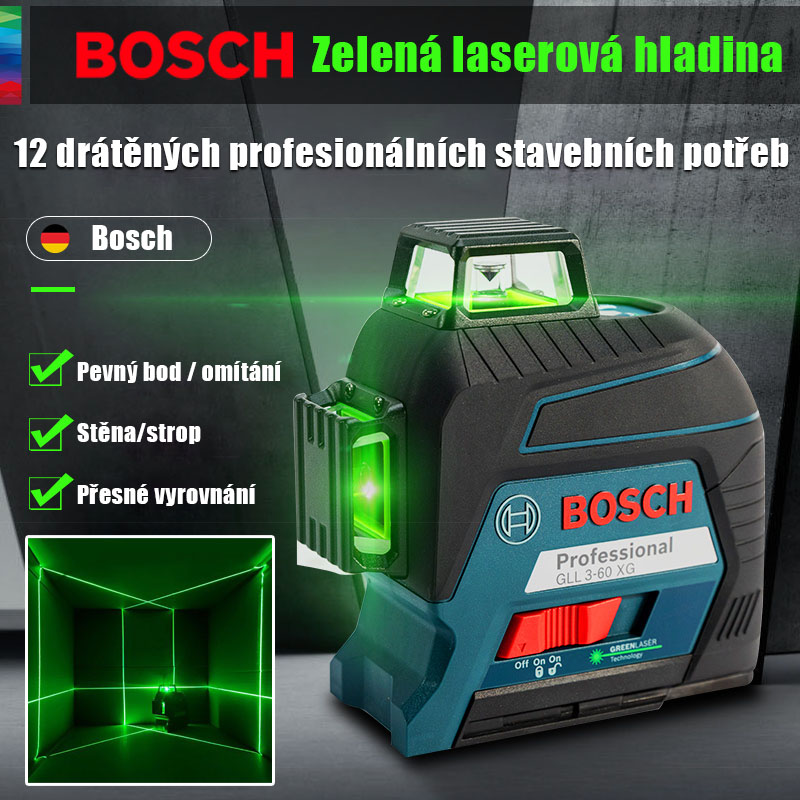 【BOSCH】12řádková laserová hladina, je vidět na 40 metrů venku, tři provozní režimy jsou volitelné, objednejte si nyní a užijte si 50% slevu, dobírku a dopravu zdarma