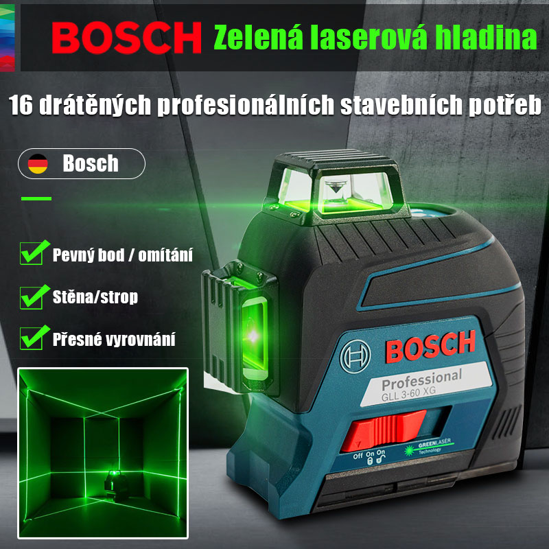 【BOSCH】16řádková laserová vodováha, viditelná 60 metrů venku, 360° kolem celého domu, čtyři provozní režimy jsou volitelné, objednejte si nyní a užijte si 50% slevu, dobírku a dopravu zdarma