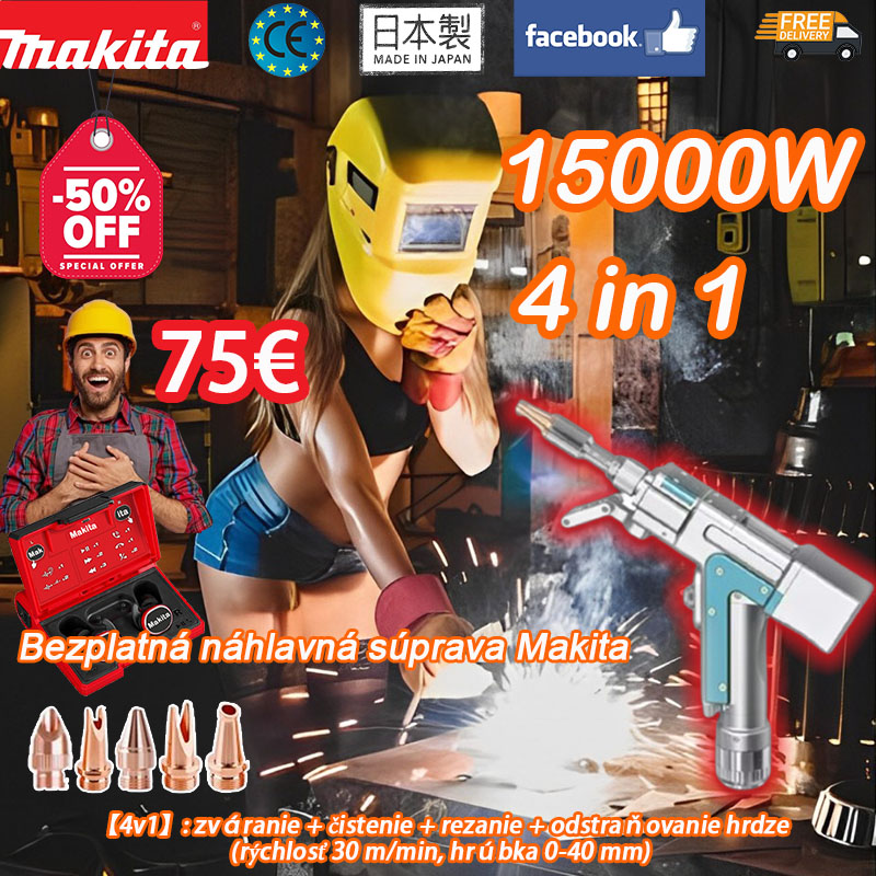 ▴90 % ľudí si vyberie tento balík [bezplatná náhlavná súprava Makita Bluetooth Headset]15000W【4v1】: zváranie + čistenie + rezanie + odstraňovanie hrdze (rýchlosť 30 m/min, hrúbka 0-40 mm)